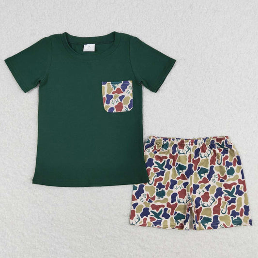 Baby Boys Clothes Green Pocket Short Sleeve Tee Shirt Top Camo Shorts Sets BSSO0923