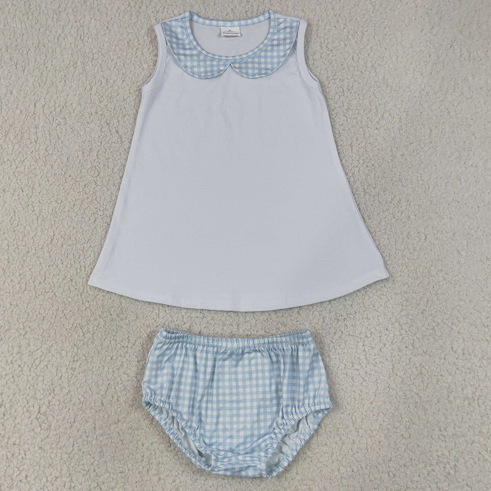 Baby Boys Clothes Light Blue Checked Collar Tunic Bummies Clothes Sets GBO0539
