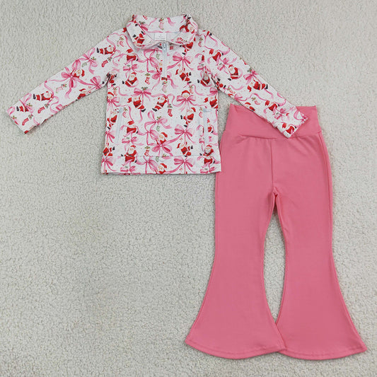Baby Girls Clothes Bows Santa Zip Pockets Pullovers Flare Pant Christmas Clothes Sets GLP3508