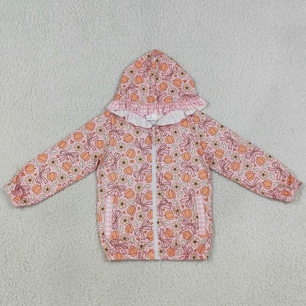 Baby Girls Clothes Long Sleeve Flowers Bows Pumpkins Fall Zip Pockets Hoodies Top GT1661