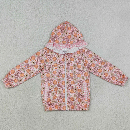 Baby Girls Clothes Long Sleeve Flowers Bows Pumpkins Fall Zip Pockets Hoodies Top GT1661