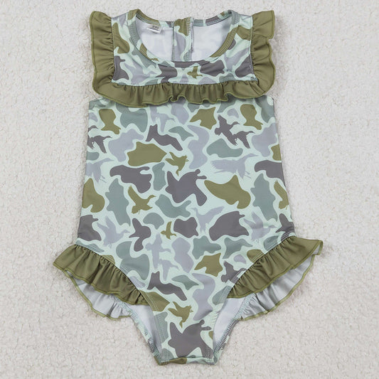 Baby Girls Swimsuits Southern Hunting Green Ducks Camo Ruffle Swimsuits S0596 1.5