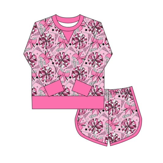 Preorder(moq 8)Baby Girls Pink Bows Go Footballs Long Sleeve Top Shorts Team Clothes Set 9.29