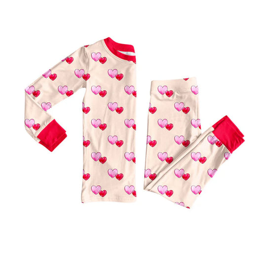 Preorder (moq 8)Baby Girls Hearts Checked Top Pants Valentine Pajamas Sets 9.18