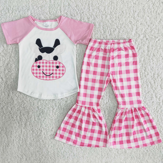 Wholesale Baby Girls Clothes Bell Bottom Outfits Kid Clothes Girls Short Sleeve Set B9-11