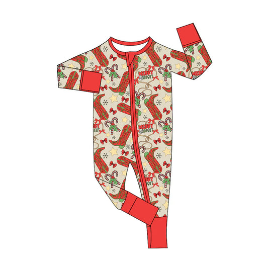 Preorder (moq 5)Baby Kids Long Sleeves Red Boots Candy Cane Zipper Rompers 5.16