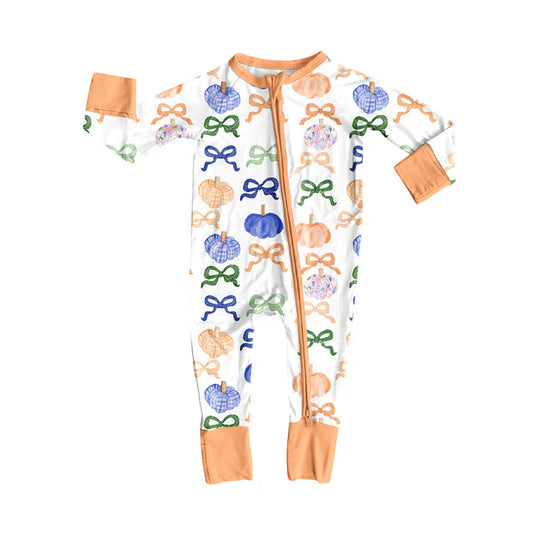 Preorder(moq 5)Baby Infant Boys Long Sleeves Colorful Bows Pumpkins Fall Zipper Rompers 7.30