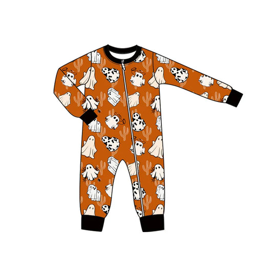 Preorder moq 5 Baby Infant Boys Long Sleeves Cow Print Ghosts Cactus Plaid Zipper Romper 7.16