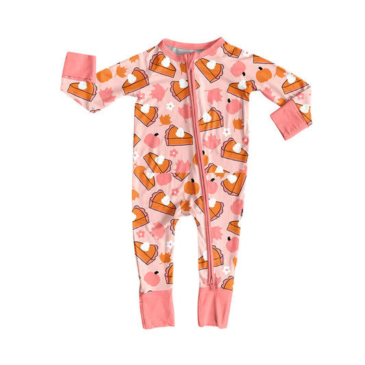 Preorder (moq 5)Baby Girls Pink Long Sleeves Pumpkins Cakes Zipper Pant Rompers 5.27