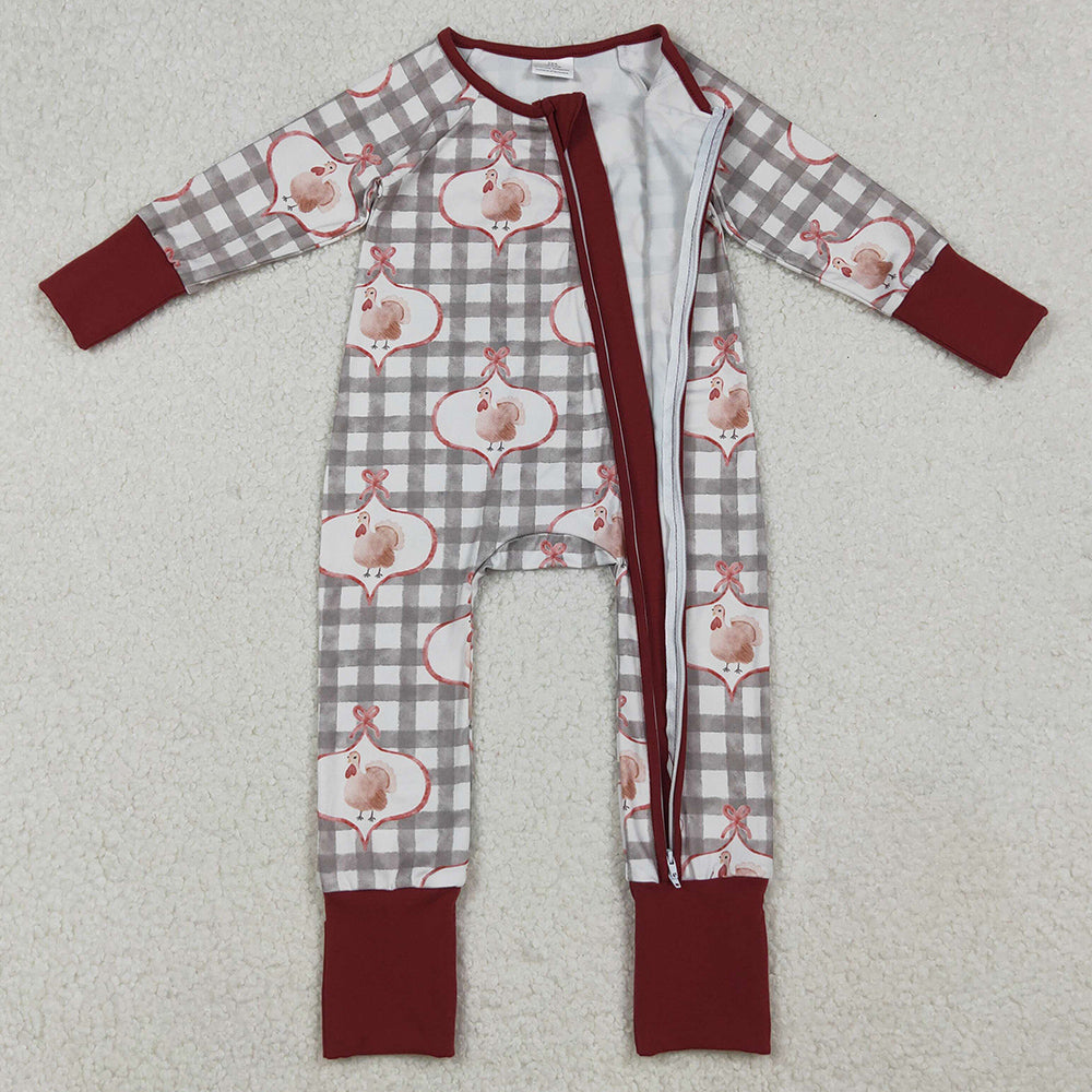 Baby Boys Rompers Turkey Checked Thanksgiving Zipper Footie Rompers LR2691 10.4