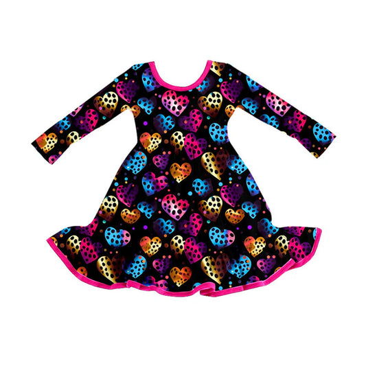 Preorder (moq 8)Baby Girls Polka Dots Hearts Valentine Ruffle Knee Length Dresses 9.11