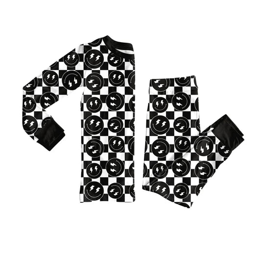 Preorder(moq 5) Baby Boys Western Black Checkered Smiles Top Pants Lounge Wear Pajamas Sets 8.11