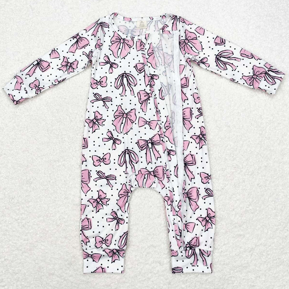 Baby Infant Girls Rompers Pink Bows Bamboo Zip Rompers LR1512