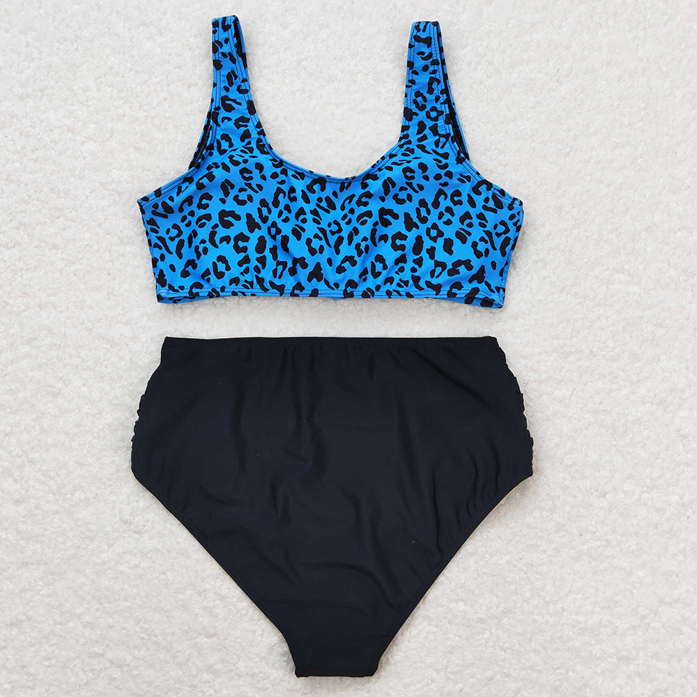 Adult Women Swimsuits Green Leopard Top Bottom Swimsuits Sets S0290