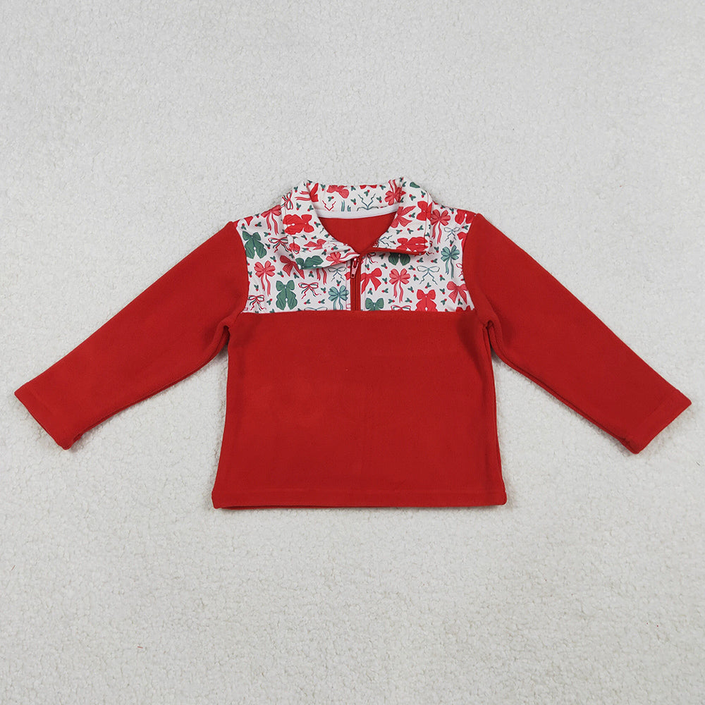 Baby Girls Clothes Red Green Bows Christmas Zipper Pullover Top GT1150 10.14