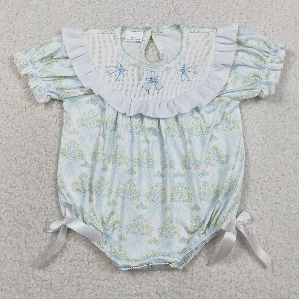 Baby Girls Rompers Smocked Bows Flowers Checked Ruffle Rompers SR3487