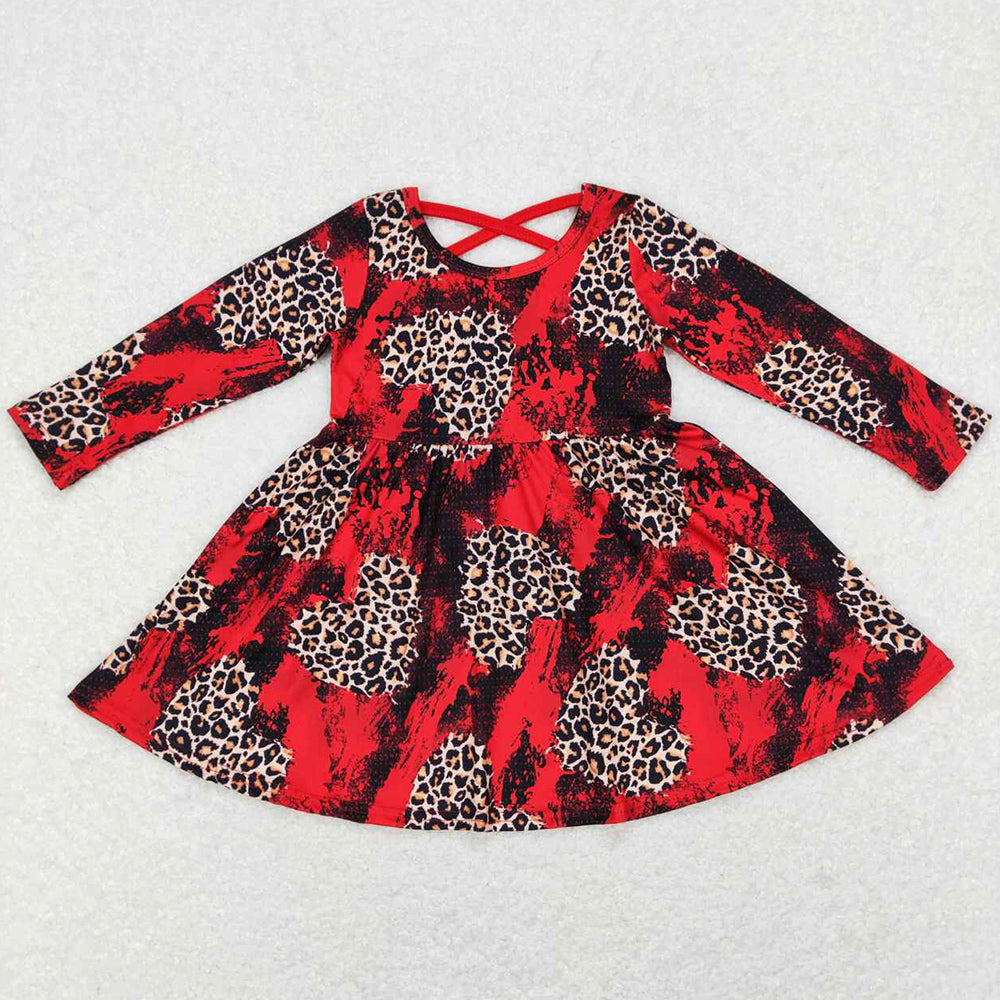 Baby Girls Dress Leopard Hearts Long Sleeve Valentines Dresses GLD0490