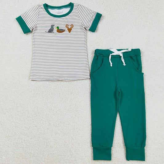 Baby Boys Clothes Embroidery Duck Deer Dog Stripes Top Pockets Pants Sets BSPO0154 9.2