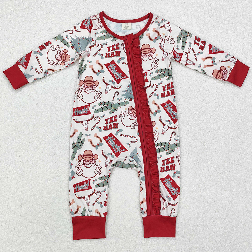 Baby Infant Girls Rompers Christmas Western Cactus Santa Bamboo Zip Rompers LR1277