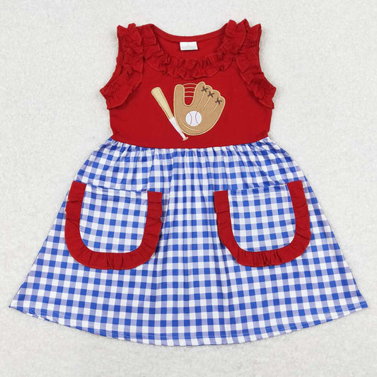 Boutique Baby Girls Dress Baseball Embroidery Knee Length Dresses GSD0566