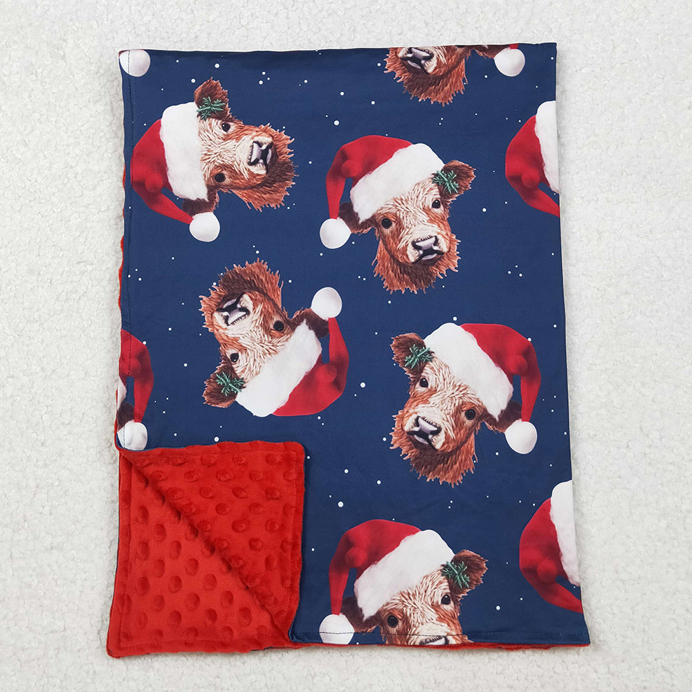 Baby Kids Blankets Christmas Western Highland Cows Hats Minky Blankets BL0088 10.14