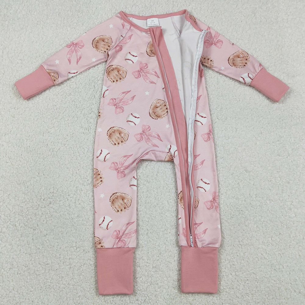 Baby Girls Rompers Pink Hats Baseballs Team Zip Rompers LR2967 1.2