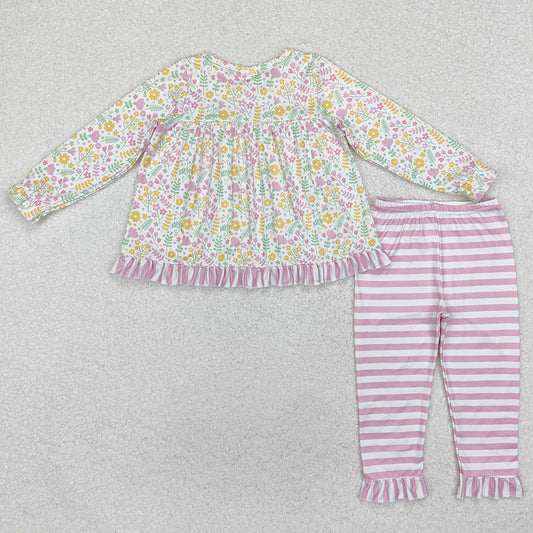 Baby Girls Clothes Spring Flowers Ruffle Top Legging Clothes Sets GLP2119