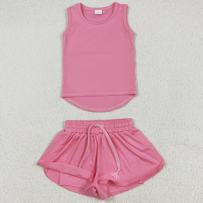 Sibling Baby Girls Yoga Clothes Sleeveless Colorful Yoga Vests Top Ruffle Shorts Sets 5.28
