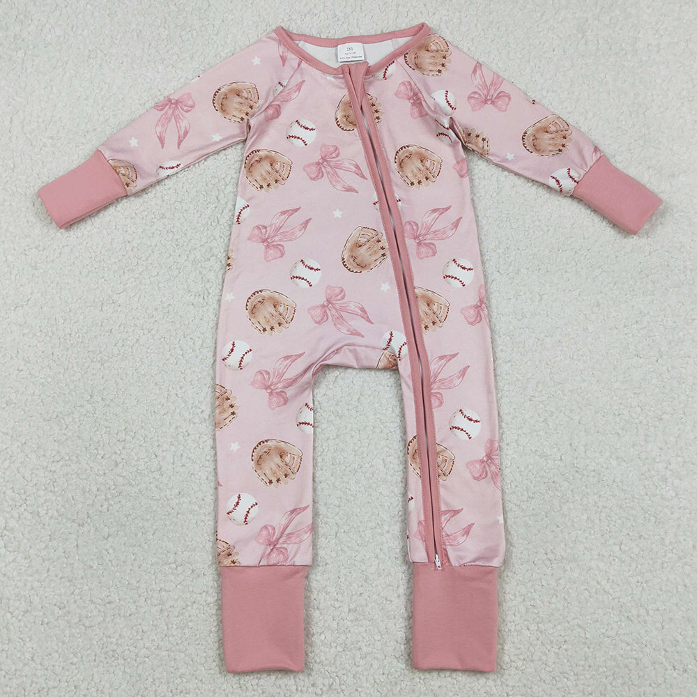 Baby Girls Rompers Pink Hats Baseballs Team Zip Rompers LR2967 1.2