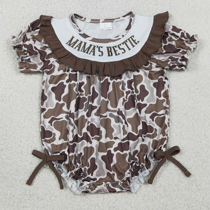 Baby Girls Rompers Embroidery Mama's Bestie Southern Brown Camo Ruffle Rompers SR3888