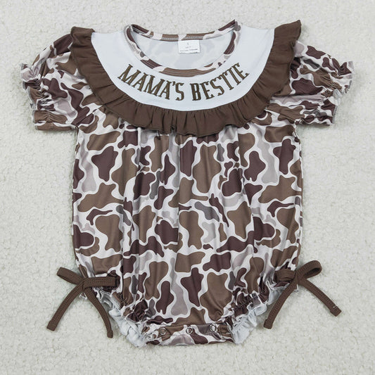 Baby Girls Rompers Embroidery Mama's Bestie Southern Brown Camo Ruffle Rompers SR3888