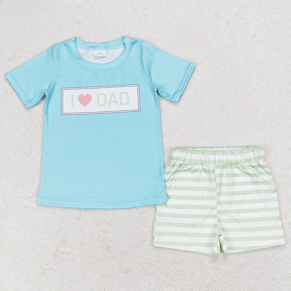 Baby Boys Clothes I Love Dad Shirt Green Stripes Shorts Sets BSSO0878