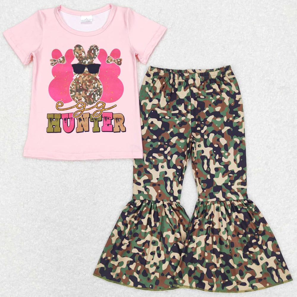 Baby Girls Clothes Easter Rabbit Hunter Shirts Tops Camo Pants Kids Sibling Sets GSPO1049