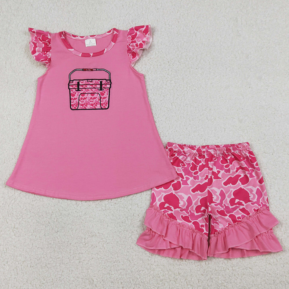 Baby Girls Clothes Embroidery Pink Camo Boxes Tunic Ruffle Shorts Hunting Sibling Clothes Sets GSSO3002 1.5