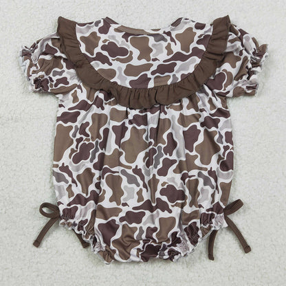 Baby Girls Rompers Embroidery Mama's Bestie Southern Brown Camo Ruffle Rompers SR3888