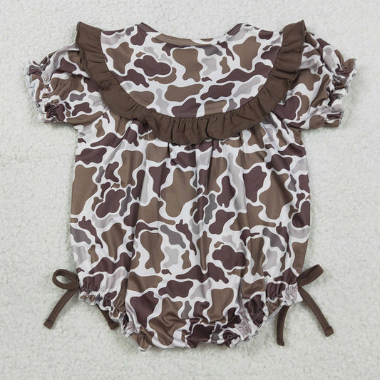 Baby Girls Rompers Embroidery Mama's Bestie Southern Brown Camo Ruffle Rompers SR3888