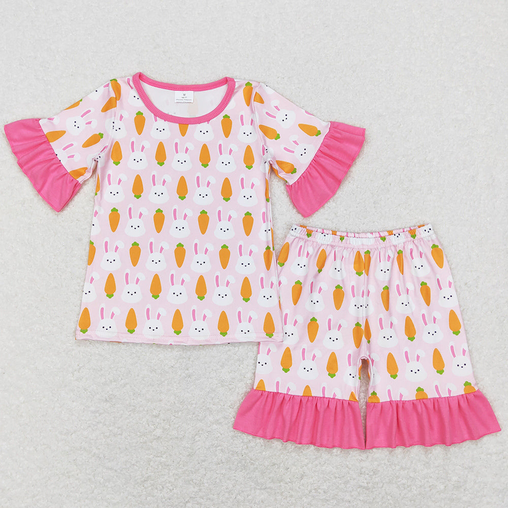 Baby Girls Pajamas Easter Carrot Rabbits Shirt Top Shorts Pajamas Sets GSSO0407