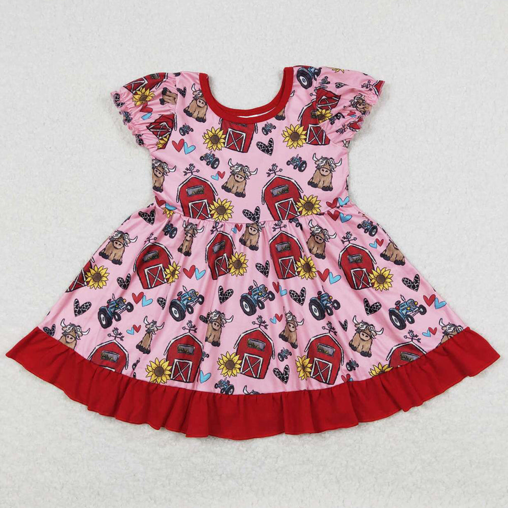 Boutique Baby Girls Dress Farm Print Cute Knee Length Dresses GSD1025