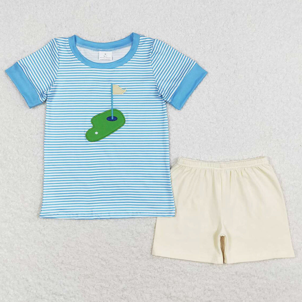 Baby Boys Clothes Golf Blue Stripes Shirts Shorts Summer Sets BSSO0592