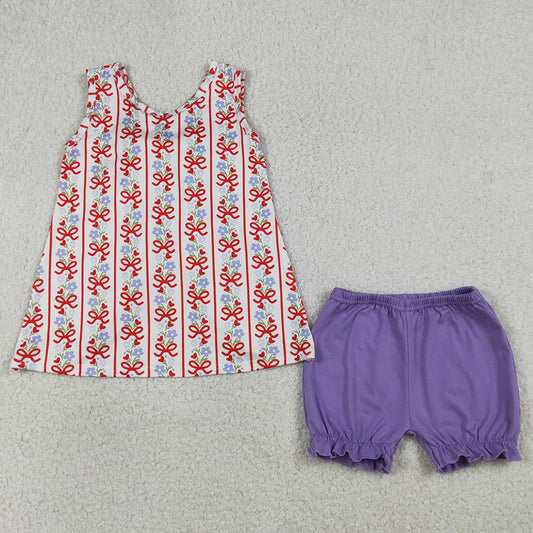 Baby Girls Clothes Bows Flowers Stripe Back Bows Tunic Ruffle Shorts Clothes Sets GSSO2785