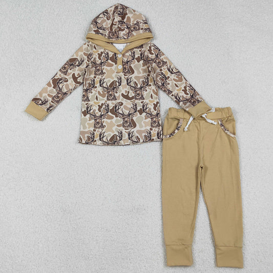 Baby Boys Clothes Khaki Camo Deer Button Hoodies Pockets Leggings Hunting Clothes Set BLP1239 10.4