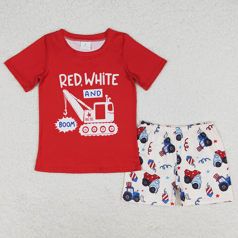 Baby Boys Clothes Red 4th Of July Truck Tee Shorts Clothes Sets BSSO0825