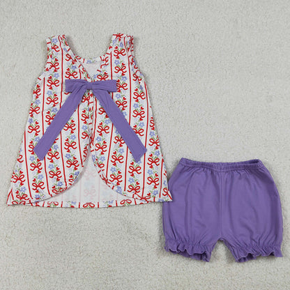 Baby Girls Clothes Bows Flowers Stripe Back Bows Tunic Ruffle Shorts Clothes Sets GSSO2785