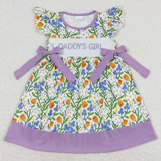 Kids Baby Girls Dress Flower Daddy`s Girl Embroidery Knee Length Dresses GSD0753