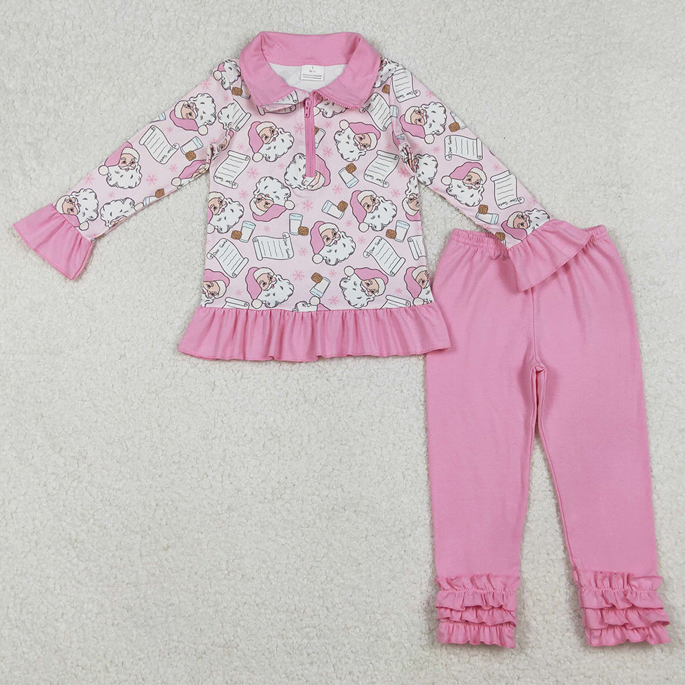 Baby Girls Clothes Santa Claus Letter Milks Zipper Pullover Leggings Christmas Sets GLP2750 10.14