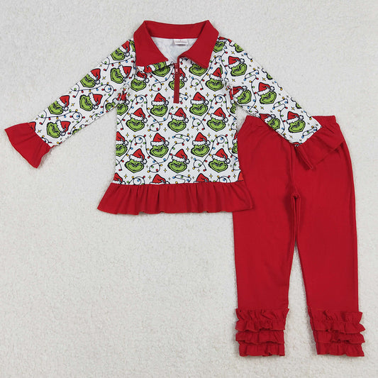 Baby Girls Clothes Christmas Lights Grin Zipper Pullover Legging Pants Set GLP2714 10.14