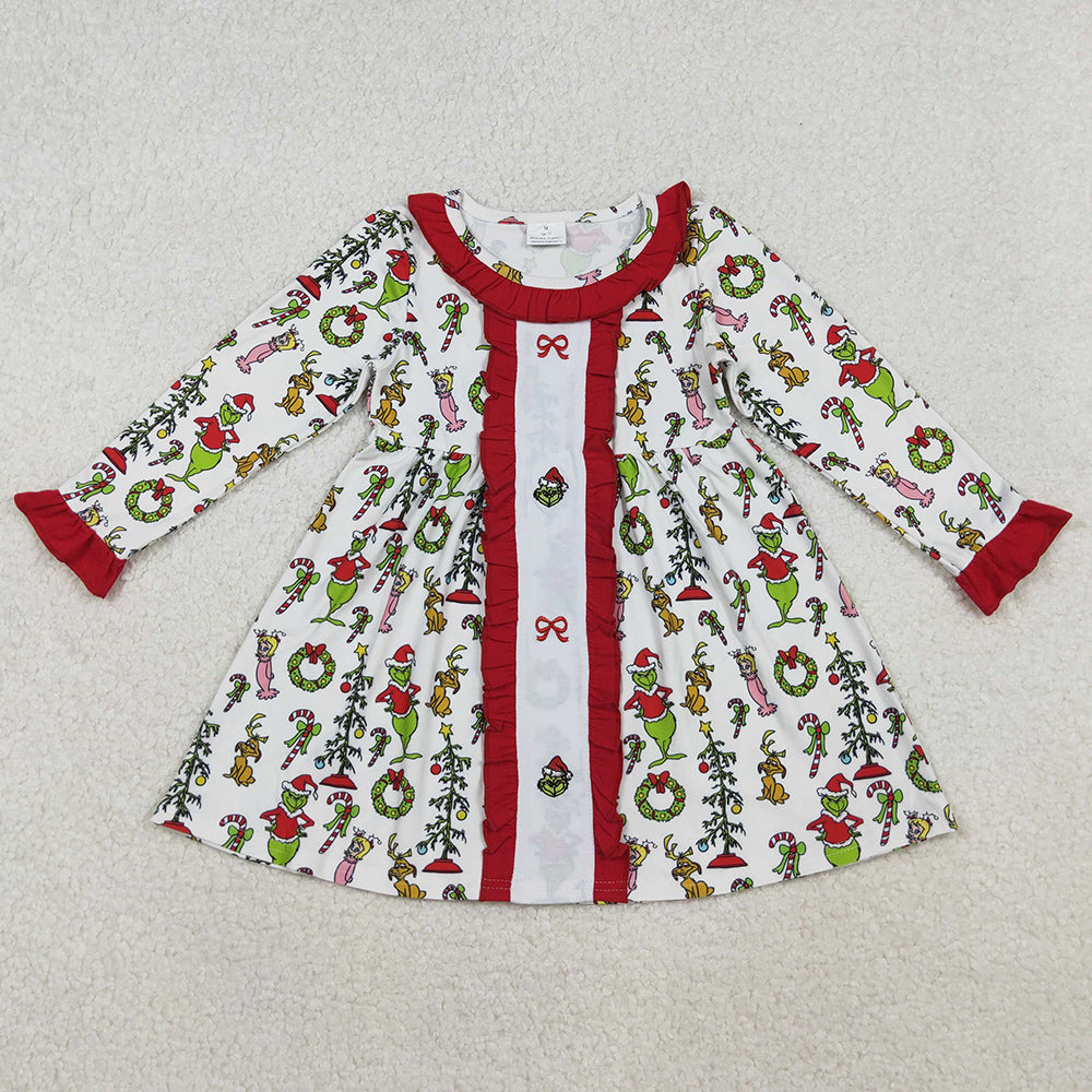 Baby Girls Dress Embroidery Bows Grin Christmas Collar Knee Length Dresses GLD1289 10.13