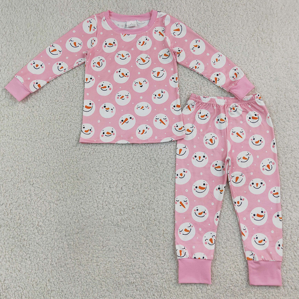 Baby Girls Pajamas Pink Snowmen Top Pants Christmas Pajamas Sets GLP3543