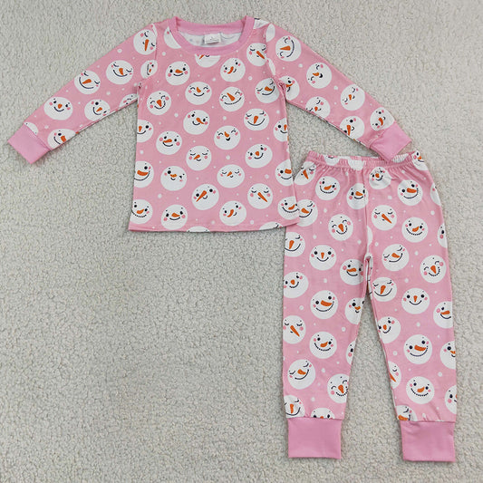 Baby Girls Pajamas Pink Snowmen Top Pants Christmas Pajamas Sets GLP3543