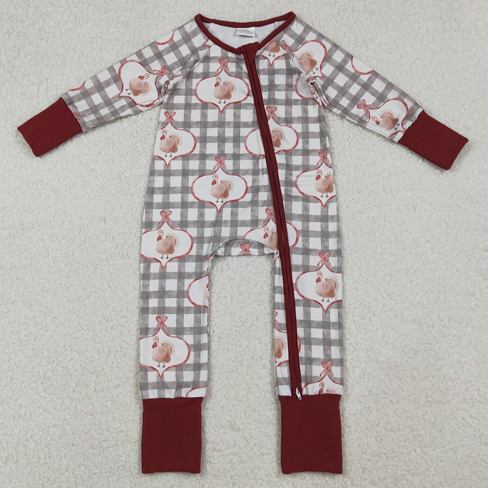 Baby Boys Rompers Turkey Checked Thanksgiving Zipper Footie Rompers LR2691 10.4